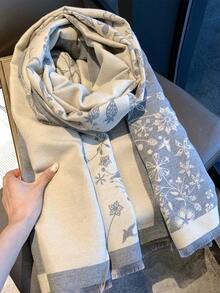 1pc Floral Tree Pattern Scarf For Women, Winter Warm Versatile Shawl, Dual-Use Air-Conditioned Room Office Cape, Long Thick Neck Warmer - Grey - View 1