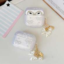 Pink/Silver Epoxy Bowknot Wireless Bluetooth Earphone Case Compatible With Apple For AirPods Pro3/4th Gen/3rd Gen Pro/Pro2 Anti-Drop Bluetooth Earphone Protection Bowknot Pendant Gift For Girlfriend - Clear - View 6