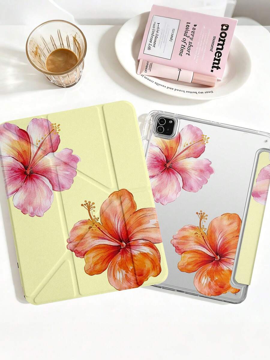1件黃色背景山茶花平板保護殼,適用於iPad Mini6/7/Air/Air2/9.7/10.2/10.5/10.9(Air4-Air8)/Pro 11/10th Gen/A16/Pro 11 2024,雙面彩繪圖案平板殼,透明壓克力背殼,絲綢質感8折支架,自動休眠/喚醒,內置筆槽,產品不含筆,部分機型附相機框 - 彩色 - 查看 1