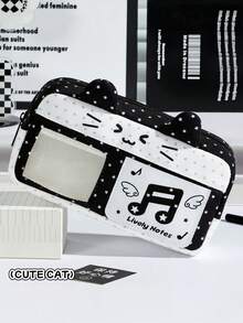 1pc Double‑Star Music Note Cat Ear Ita Pencil Pouch, Aesthetic Clear Window Pen Bag, Large Capacity Student Stationery Pouch, Ideal For Student Daily Use, Collection Display, Stationery Gift - Multi Colors - View 1