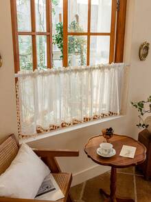 1pc Multicolor Tassel Translucent Non-See-Through Short Curtain - Beige - View 4
