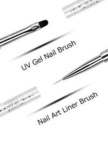 1pc Rhinestone Handle Professional Hard Gel Nail Brush, Dual-Ended Builder Gel Brush, French Line Brush, Suitable For Acrylic Nails - Multicolor - View 2