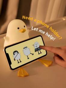 1pc Silicone Rechargeable Touch Dimmable Timer Duck Phone Holder Night Light, Bedroom Bedside Desk Living Room Home Decor Aesthetic Desktop Decoration Gift - One Size - View 3