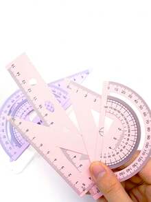4pcs/Set Multifunctional Geometric Ruler Set Protractor Triangle Ruler Straight Ruler ,Specialized Rulers For Measuring And Drafting, An Ideal Choice For Schools, Offices, And Woodworking. Multi-Functional, Resistant To Bending, With Clear Markings - A - View 3
