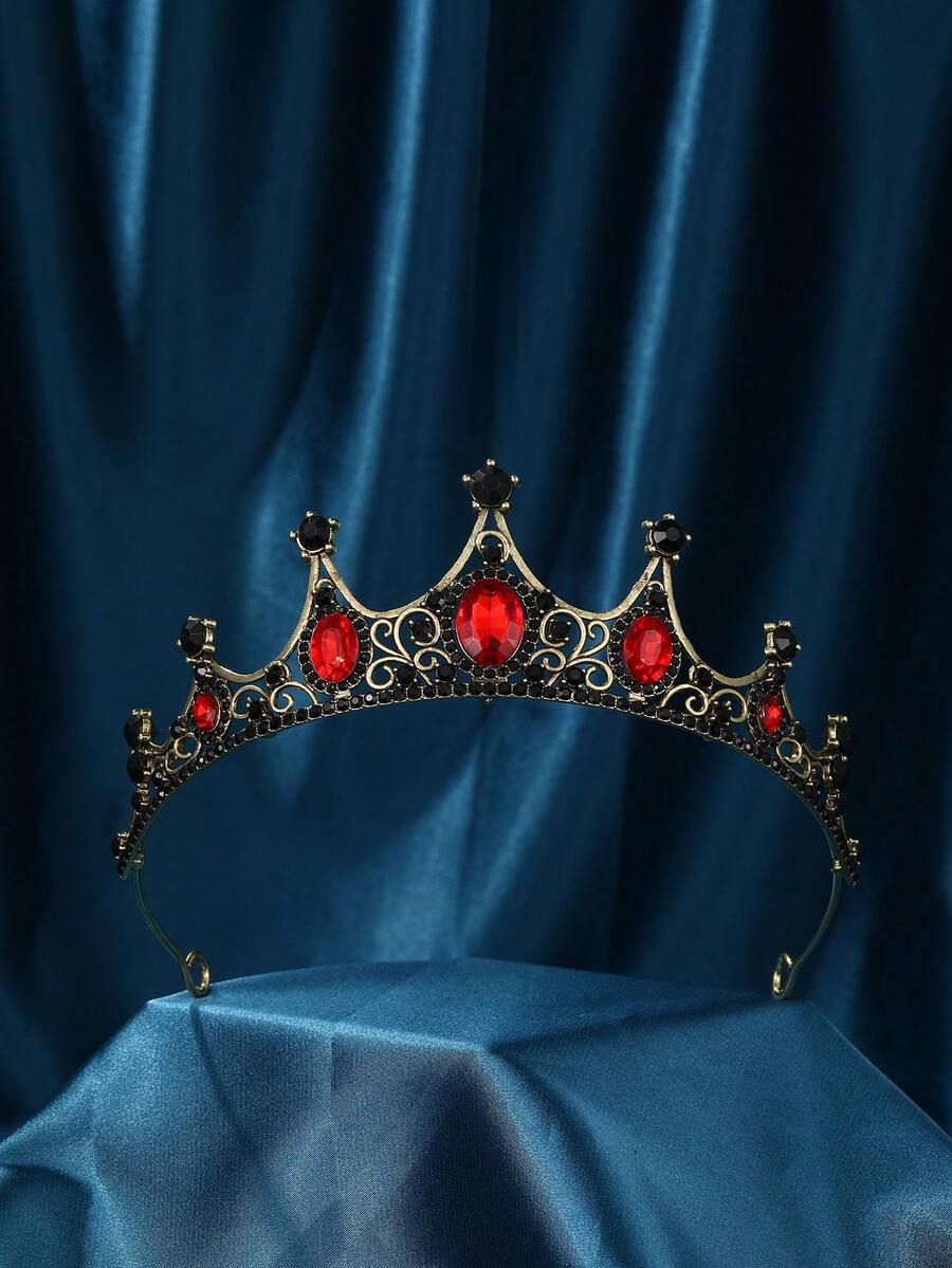 Women's Black & Red Crown, Gothic Red Heart Queen Headband, Rhinestone Wedding Queen Headpiece, Suitable For Birthday, Ball, Beauty Pageant, Halloween Cosplay Costume - Red - View 1