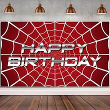 1pc Spiderweb Birthday Backdrop; Suitable For Spider-Themed Decorations, Birthday Banners, Baby Shower Setups, Cake Table Backdrops, Or Photo Backdrops. - View 1