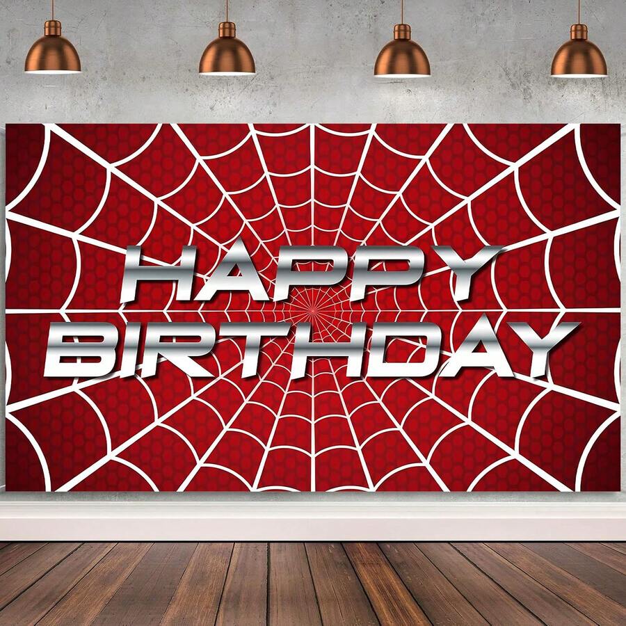 1pc Spiderweb Birthday Backdrop; Suitable For Spider-Themed Decorations, Birthday Banners, Baby Shower Setups, Cake Table Backdrops, Or Photo Backdrops. - View 1