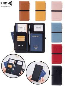 CHARM INFINITE Dompet Paspor Kulit Motif Leci Anti-Pencurian RFID, dengan Tali Elastis, Slot Pena, Beberapa Slot Kartu, Kompartemen Berresleting untuk Tiket dan Uang Tunai, Pengatur Dokumen Perjalanan Unisex, Cocok untuk Perjalanan Pesawat - MultiWarna - View 2