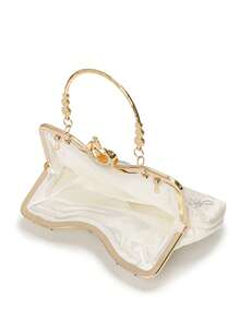 Elegant Ivory Floral Embroidered Evening Bag, Women's Rhinestone Ring Clasp Top Handle Clutch Purse For Wedding Party & Prom - Ivory - View 6