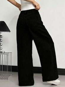 Teen GirlVintage Washed Loose Straight Leg Denim Jeans, Girls Autumn Back To School Street Style - Black - View 2