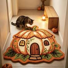 1pc Orange Pumpkin House Thickened Carpet, Autumn/Winter Fluffy Rug, Thickened Rug, Decorative Rug, Bedroom Decor, Small Rug, Carpet, Home Decor, Living Room Rug, Bedroom Rug, Living Room Home Decor - Multicolor - View 2