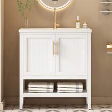 Bathroom Vanity Unit White With Shelf - 80cm - White - View 3