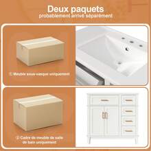 White Lacquered Bathroom Vanity Unit - Double Door Shelf - 90 X 46 X 87 Cm - 白色 - 查看 2