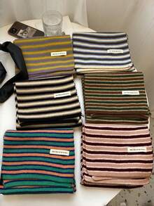 1pc Rainbow Striped Casual Polyester Knitted Scarf, Warm And Skin-Friendly For Autumn/Winter, Perfect Gift For Girlfriend Or Best Friend, Suitable For Outdoor Wear - Multicolor - View 5