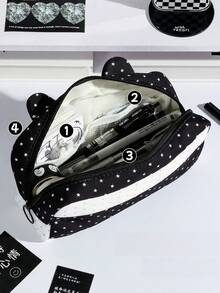 1pc Double‑Star Music Note Cat Ear Ita Pencil Pouch, Aesthetic Clear Window Pen Bag, Large Capacity Student Stationery Pouch, Ideal For Student Daily Use, Collection Display, Stationery Gift - Multi Colors - View 2