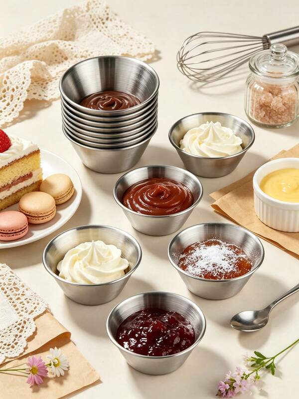 12pcs/6pcs/4pcs/2pcs Stainless Steel Wide Mouth Cups, Portable Salad Sauce Containers, Stainless Steel Sauce Dishes, Suitable For Lunch Boxes, Picnics And Travel, Back To School Lunch Accessories, Kitchen Storage, Meal Prep, Kitchen Gadgets, Kitchen Accessories, Kitchen Essentials, Reusable, Suitable For Restaurants, Hotels, Work, School, Picnics And Travel, Christmas/Back To School Season 1pc