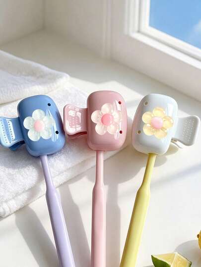 2pcs Cute Transparent Flower Shaped Toothbrush Covers, Suitable For Various Travel Bag Sizes, With Ventilation Hole Design To Keep Brush Head Clean And Dry, Transparent Dust-Proof Toothbrush Caps, Reachable Travel Toothbrush Protective Covers, Suitable For Women And Girls, Portable And Hygienic Brush Head Caps, Beautiful And Cute Bathroom Accessories, Suitable For Bathroom, Travel And Daily Use, Transparent Clip-On Brush Head Protective Covers, Suitable For Home And Travel Use,
