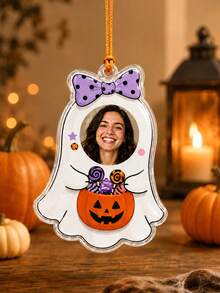 Custom Photo Halloween Hanging Ornament, Personalized Ghost Pendant Decor, Spooky Party Room Accent, Customized Name Keepsake, Customizable Picture Holiday Gift For Family, Friends, Couples, Festive Halloween Decor, Unique Gift, Room Decor - Ginger - View 6