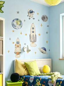 2 Styles Kids Room Wall Decals, Bear Balloon Moon Stickers And Space Astronaut Rocket Stickers, Home Decor, Boys Girls Bedroom Wall Art - Multicolor - View 10