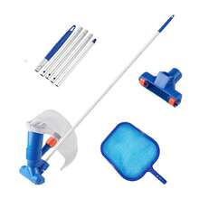 Portable Pool Cleaning Kit With Vacuum, Leaf Rake Net With Aluminum Frame For Above-Ground Pool, Spa, Hot Tub, Pond - BLUE - View 11