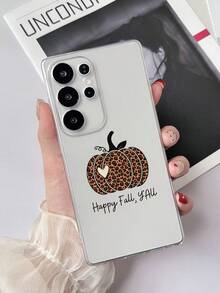 1pc Transparent TPU Anti-Drop Painted Leopard Print Pumpkin Element Pattern Phone Case Compatible With Samsung Galaxy S23 Ultra/A14/A24 Android Phone Note12pro/Pixel 8/8 Pro/9 Pro XL Android Phone - Multicolor - View 1