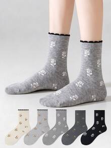 ZUJO 3 Pairs Women's Mid-Calf Socks, Polka Dot Pattern, Suitable For Daily Wear, Simple And Comfortable, Random Color - Multicolor - View 2