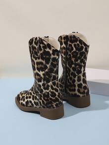 1 Pair Girls' Boots Autumn/Winter New Style High Top Long Boots Princess Leopard Print Prairie Western Boots - Brown - View 3