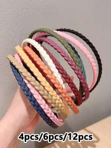4/6/12Pcs Girls Kids Simple Skinny Twisted Braid Non-Slip Plastic Headband With Teeth Hair Accessories For Daily Use - Multicolor - View 1
