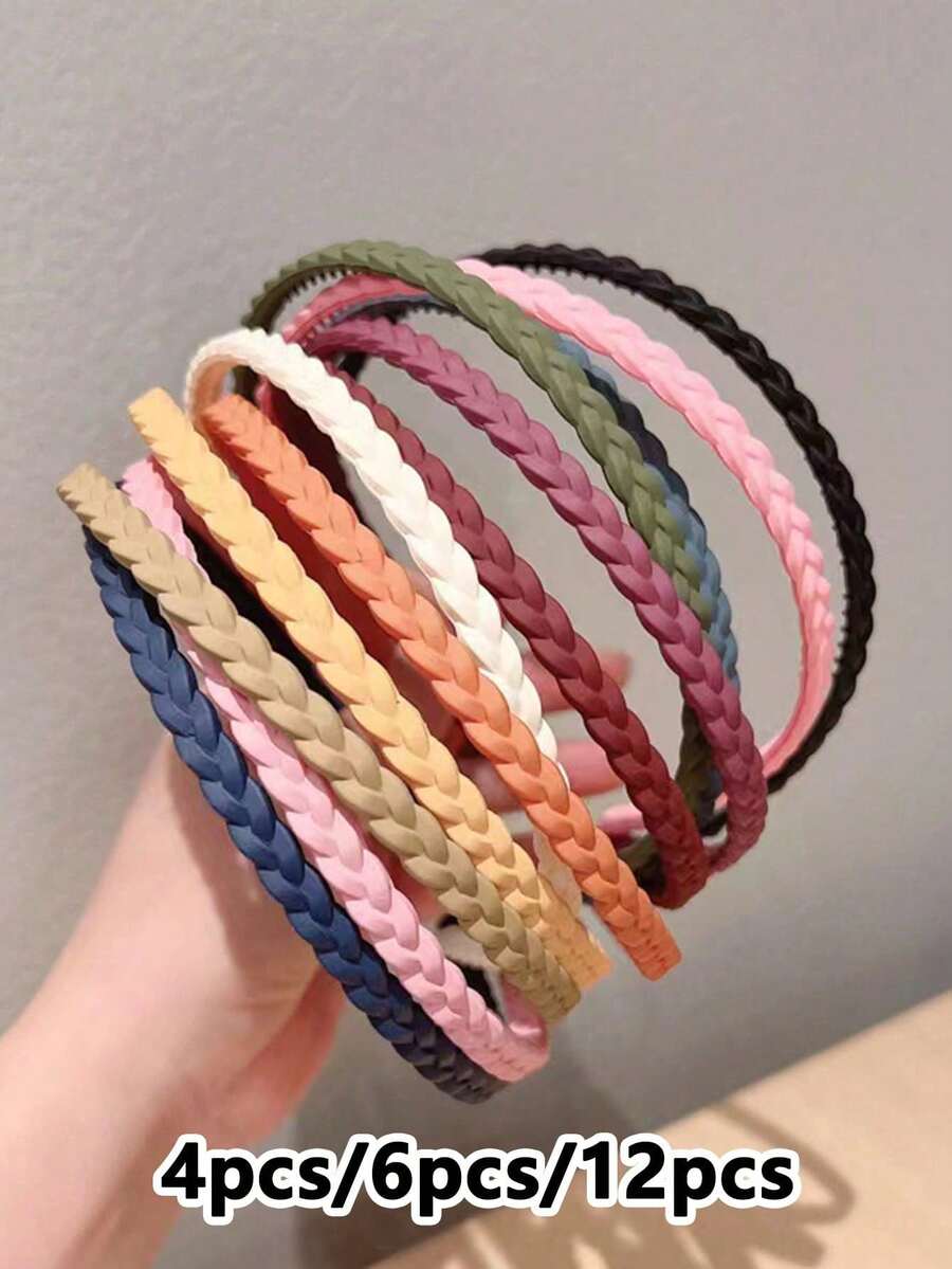 4/6/12Pcs Girls Kids Simple Skinny Twisted Braid Non-Slip Plastic Headband With Teeth Hair Accessories For Daily Use - Multicolor - View 1