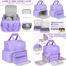 Nail Polish Organizer Holds 80+ Bottles, Nail Polish Carrying Case With 2 Removable Bags, Nail Organizers And Storage For Nail Tech, Portable Nail Supplies Holder, Mother Day Gift For Women Grils - Purple - View 2