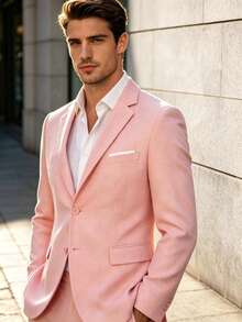 Men's Suit Jacket, Men's Double-Button Elegant Solid Color Slim Fit Single-Breasted Party Suit Formal Business Blazer - Pink - View 1