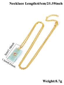 1pc Women's Amethyst Necklace Crystal Rectangle Pendant With Zirconia Natural Stone Stainless Steel Chain Fashion Jewelry H936 - Necklace - View 8