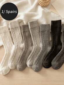 1/5 Pairs Thickened Warm Socks, Vintage Oil Stripe Pattern Tube Socks, Suitable For Sports, Home, Leisure And Commuting - Multicolor - View 1