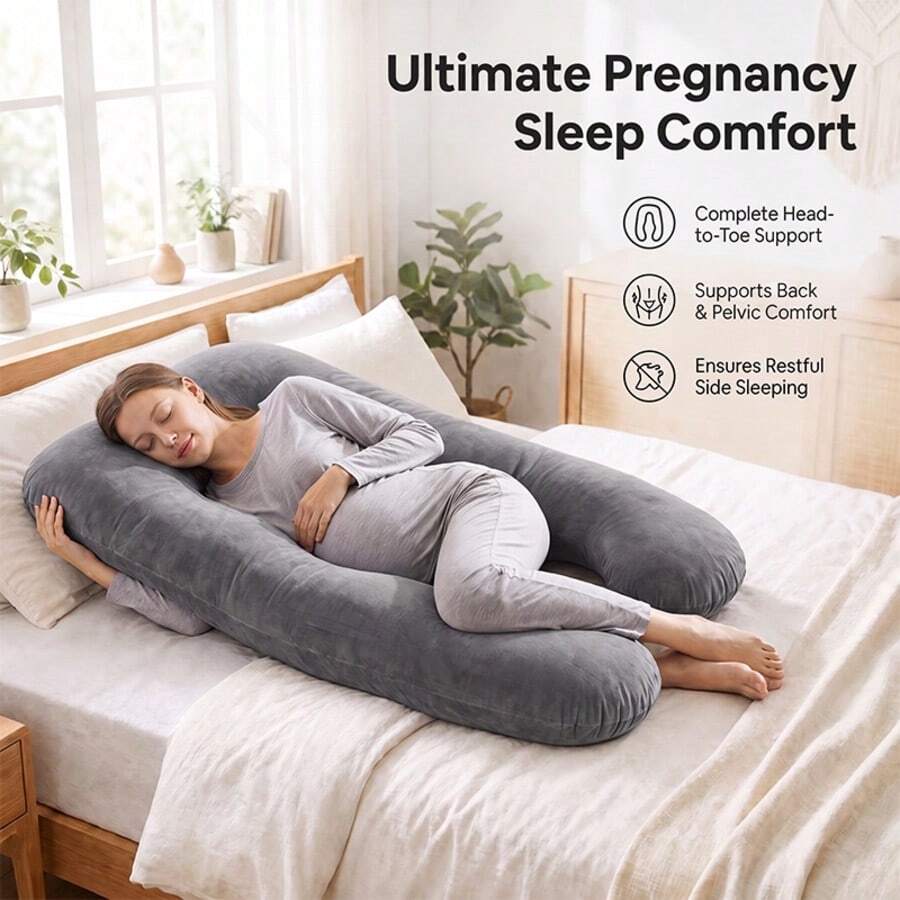 AVXLRQ Cooling U-Shaped Pregnancy Pillow, Full Body Support Maternity Pillow, Removable Polyester Pillowcase, Machine Washable, Soft And Comfortable - Dark Grey - View 1