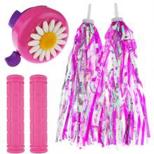 3pcs Bicycle Handlebar Tassels, Artificial Flowers, Bicycle Bell And Bicycle Handlebar Grip - Multicolor - View 3