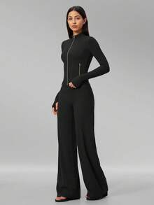 MFVIM Women's Versatile Yoga Set, Soft Skin-Friendly Fitted Jacket + Wide Leg Casual Versatile Pants - Premium Black - View 8