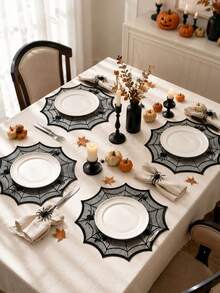 Black Halloween Placemats, Spider Web Table Decor, Round Placemats, Dark Gothic Halloween Decoration, Heat-Resistant Placemats, Halloween Party Favors - Multicolor - View 4