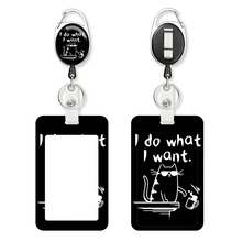 1Pc Funny Sarcastic Quote Retractable Badge Reel With ID Card Holder, Black Cat & Slogan Work Badge Clip Set For Office Workers Employee - Rectangle - View 9