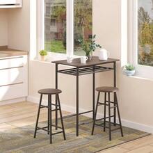 3-Piece Bar Table Set With 2 Bar Stools Dining Set Kitchen Table And Chairs Standing Table And Bar Stools With Storage Shelf MDF Top Steel White+Oak 80 X 50 X 90 Cm - 黑色 - 查看 2