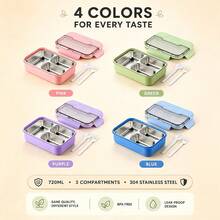304 Antibacterial Stainless Steel Insulated Lunch Box, 720ml, Suitable For Students Back To School, Office Workers, Full-Time Drivers, Microwave , Dishwasher , Durable And Shock-Resistant. - Multicolor - View 2