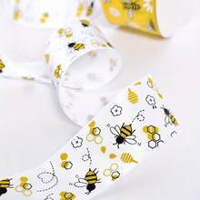 10 Yards/Roll Bee Satin Ribbon, Bee Day Decorative Ribbon, Floral Bee Striped Polka Dot Yellow Ribbon, Multiple Widths, For Gift Wrapping, DIY Crafts, Gift Wrapping Bows, Party Decoration, Christmas, Halloween - Multiple Styles - View 3