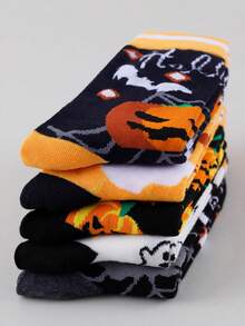 1/3/5/6/10 Pairs Random Unisex Halloween Party Theme Skeleton & Pumpkin Pattern Mid-Calf Socks For Holiday Use - Multicolor - View 6