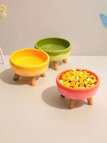 Elevated Ceramic Pet Bowl With Wooden Four Legs, Neck Protection Raised Dog Cat Feeding Bowl Anti-Tip Stable Pet Food Bowl For Small Medium Dogs Cats - Multicolor - View 6