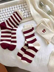 5 Pairs New Angola Red Mid-Calf Socks, Breathable And Moisture-Wicking, Unisex, Suitable For Christmas And Autumn - Multicolor - View 4
