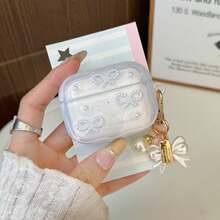 Pink/Silver Epoxy Bowknot Wireless Bluetooth Earphone Case Compatible With Apple For AirPods Pro3/4th Gen/3rd Gen Pro/Pro2 Anti-Drop Bluetooth Earphone Protection Bowknot Pendant Gift For Girlfriend - Clear - View 5