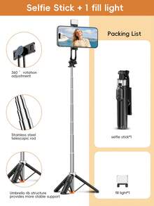 1.7m New Bluetooth Selfie Stick, Rotatable Detachable Phone Holder, Reinforced Frame, Stable Tripod, With LED Fill Light, Telescopic, Photography Assistant, Compatible With Multiple Phone Models, Perfect For Summer Vacation, Travel, Outdoor Activities, Live Streaming, Stable Video Recording, Travel Video Recording Equipment - Multicolor - View 13