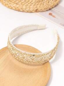 1pc Gold Embroidered Shiny Hollow Lace Trim Headband, Versatile Non-Slip Hair Accessory For Daily Wear, Perfect Gift For Girls - Multicolor - View 5