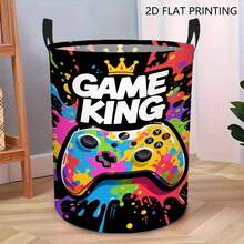1pc Colorful Splatter Game Controller Print Foldable Laundry Basket With Handle, Dirty Clothes Storage Bin, Multi-Functional Organizer Box, Suitable For Gamers Bedroom, Game Room And Home Storage - Multicolor - View 8
