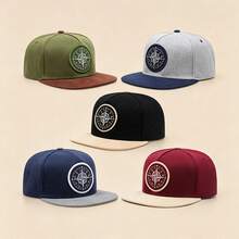 1pc Embroidered Compass Brim Cap, Street Dance Hip Hop Baseball Hat, Unisex, Suitable For Outdoor Activities - Multicolor - View 2