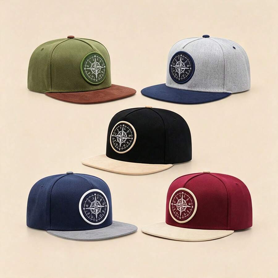 1pc Embroidered Compass Brim Cap, Street Dance Hip Hop Baseball Hat, Unisex, Suitable For Outdoor Activities